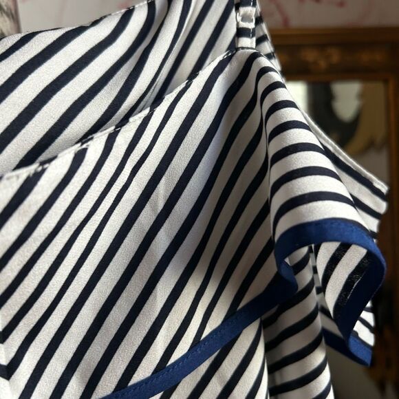 Ann Taylor Black and White Striped Blouse w Blue Accents M - Picture 10 of 16